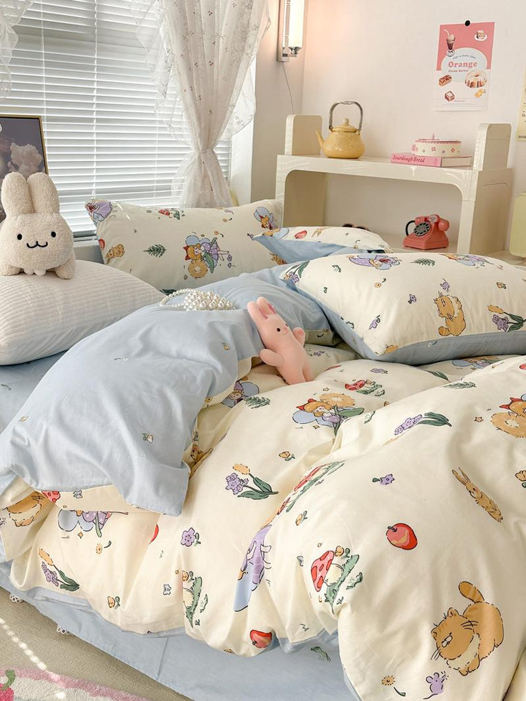Fairytale Farm Girl Rabbit Print Bedding Set for Kids Room Nursery Toddler Comforter Set
