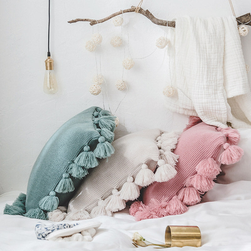 Boho pompom tassel pillow cushions decor