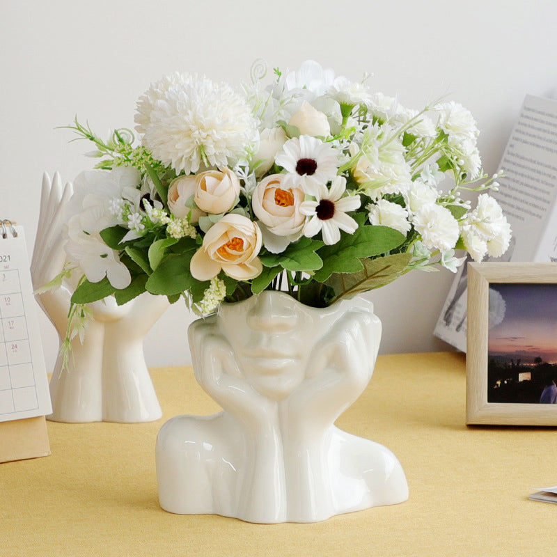 chic and elegant white face vase, ceramic abstract face vase, nordic minimalist home decor