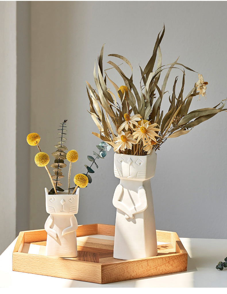 Vase en céramique de chat ludique vase de décoration de maison de style nordique