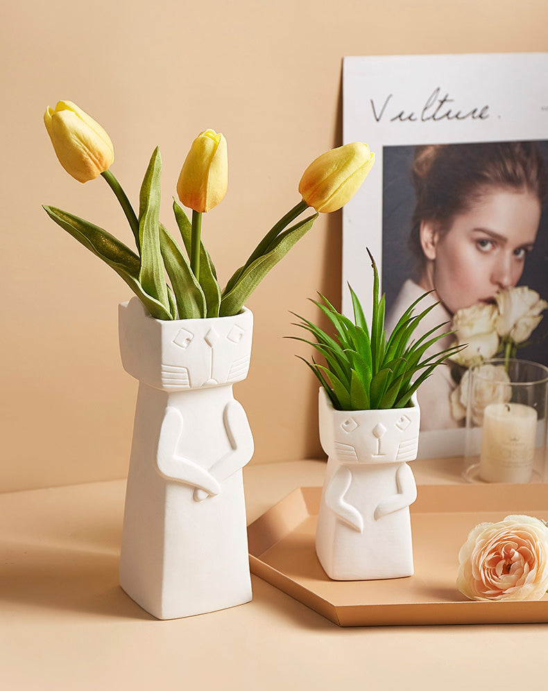 Vase en céramique de chat ludique vase de décoration de maison de style nordique