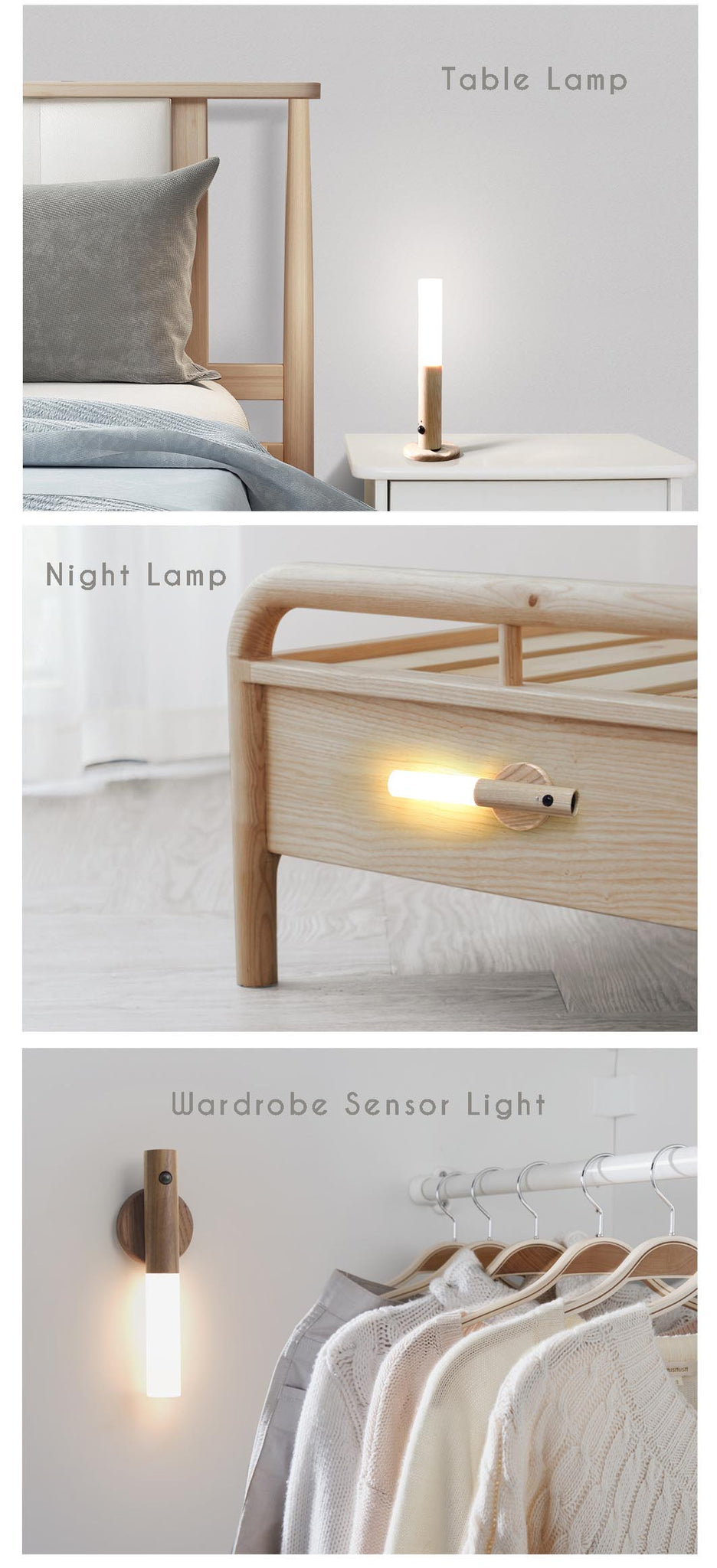 portable wood stick wall/table light