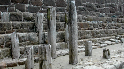 Rocks, stone and wood, a scenic view on St Ouens Bay, Jersey