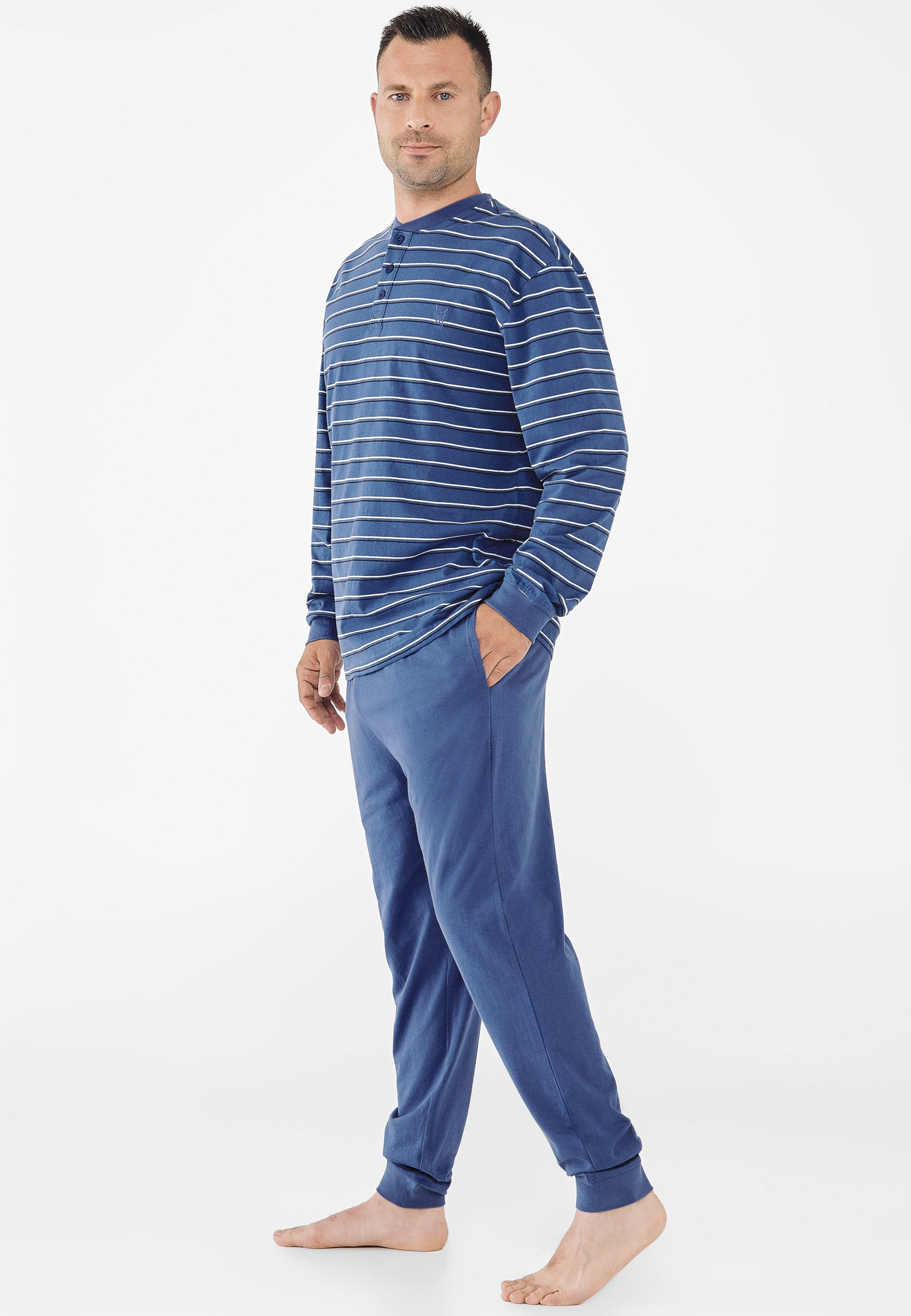 Pijama Largo Punto Rayas Azul 100% Algodón - El Búho Nocturno | eBay