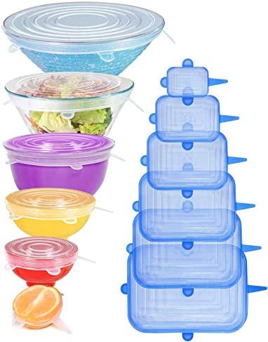 BodyMoves 3 pack gallon size Reusable Silicone Food Storage Bags plus  Stretch Lids