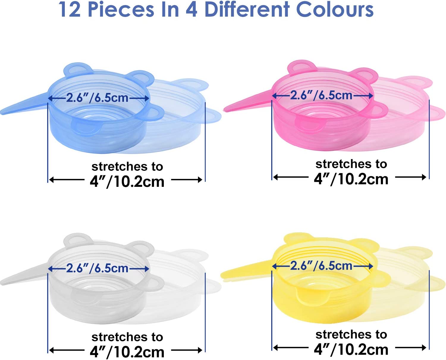 Longzon Silicone Stretch Lids 14 Pack Include 2Pcs Size up to 9.8''  Diameter,Reusable Durable Food Storage Covers for Bowl,7 Different Sizes to  Meet