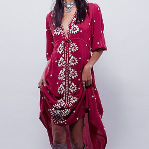 embroidered midi dress with sleeves