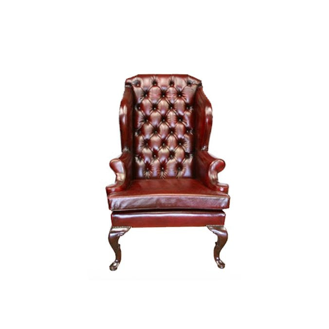 Queen Anne Wing Chair in Burgundy Leather – Thomas & George Home Gallery