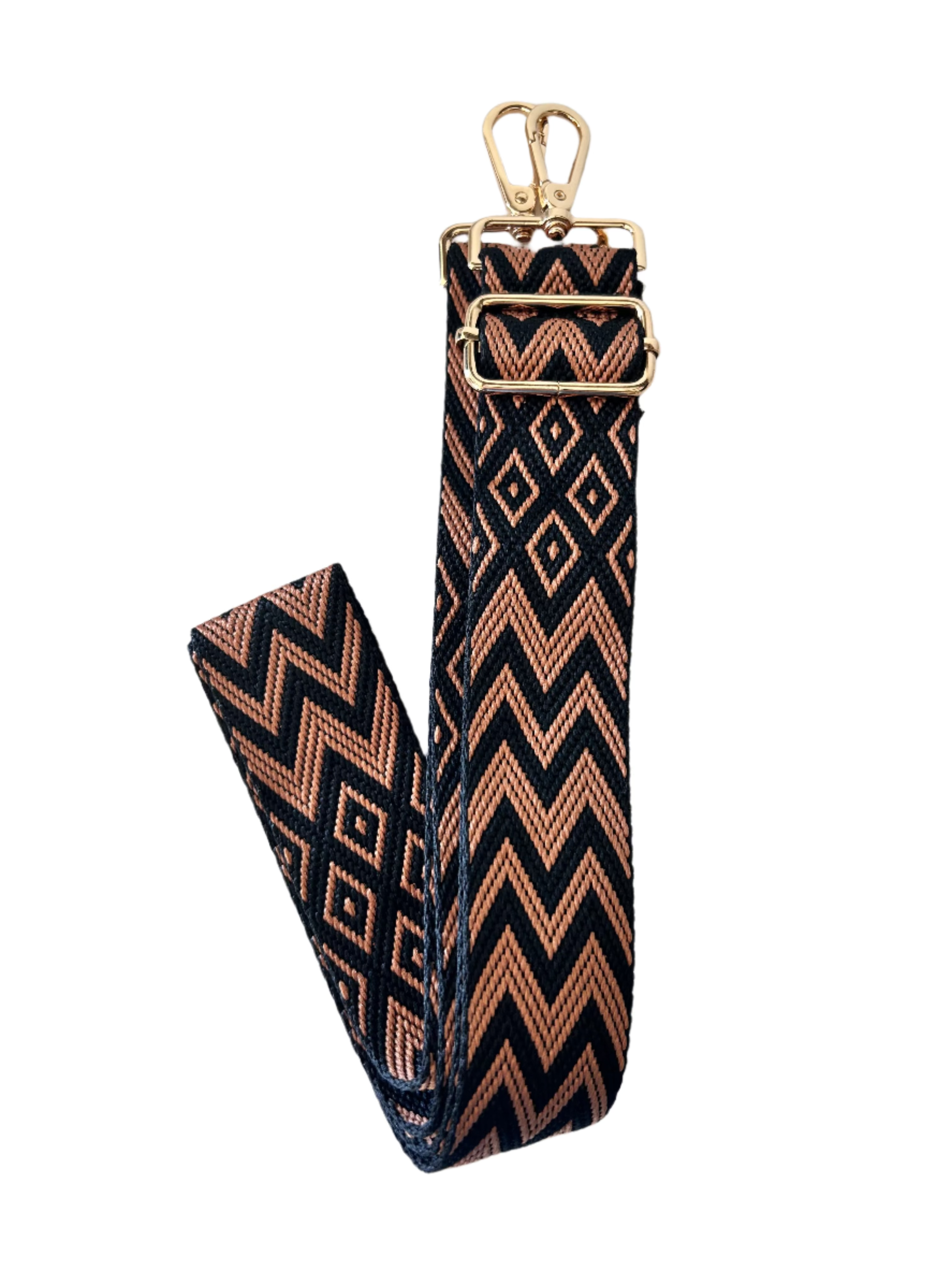Bag Strap- Brown/ Black Chevron