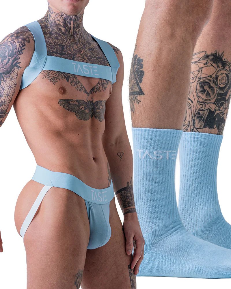 TASTE | Candy Blue Jockstrap, Harness & Socks Set