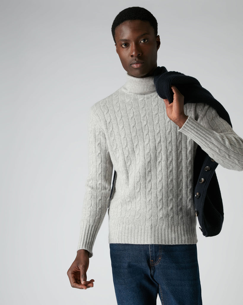 007 Cable Roll Neck Jumper Fumo Grey | N.Peal