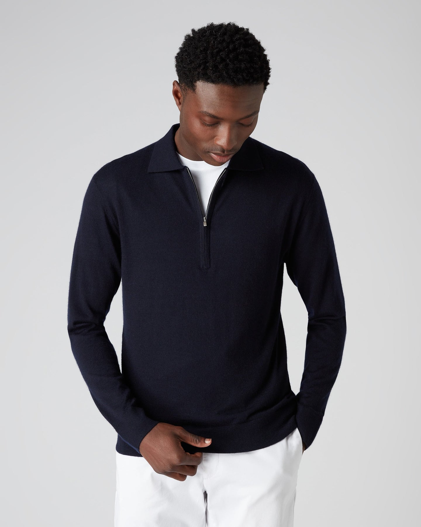 Men's Fine Gauge Cashmere Half Zip Shirt Navy Blue | N.Peal