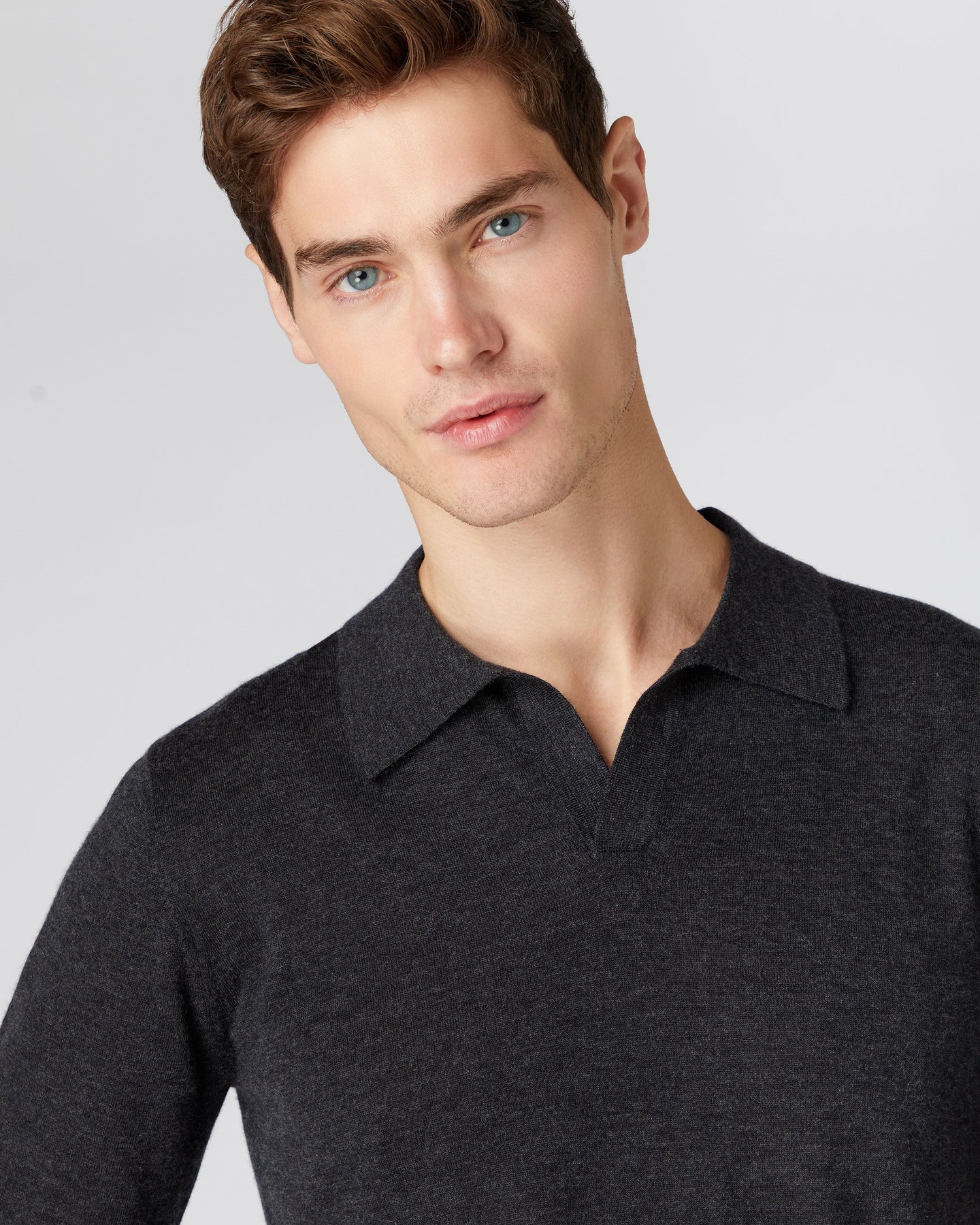Men's Relaxed Polo Cashmere T Shirt Dark Charcoal Grey | N.Peal