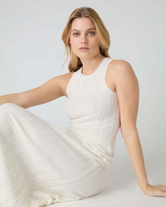 Fine rib cashmere and silk tank top in white