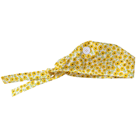 Yellow daisy fabric cute scrub cap