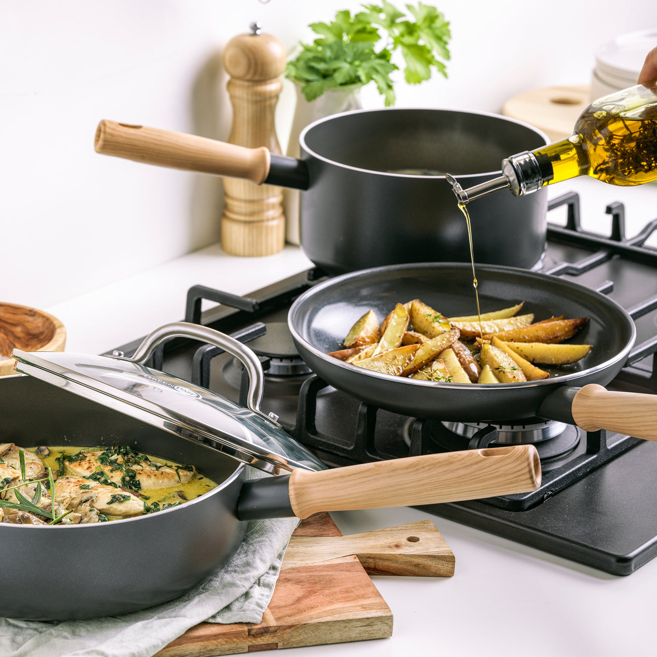 Choice 5-Piece Aluminum Cookware Set with 2.75 Qt. Sauce Pan, 3.75 Qt.  Sauce Pan, 8 Qt. Stock Pot with Cover, and 10 Fry Pan