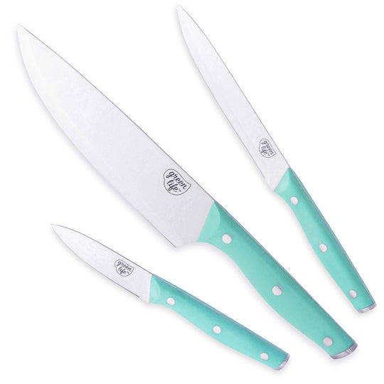 Oster Evansville 14 Piece Stainless Steel Kitchen Knife Cutlery Set,  Turquoise