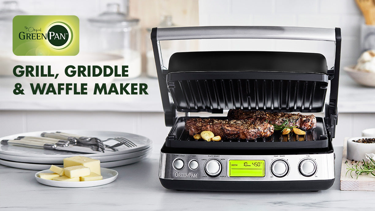 Greenpan Elite Indoor Ceramic Nonstick Multi Grill Griddle & Waffle Maker -  Black : Target