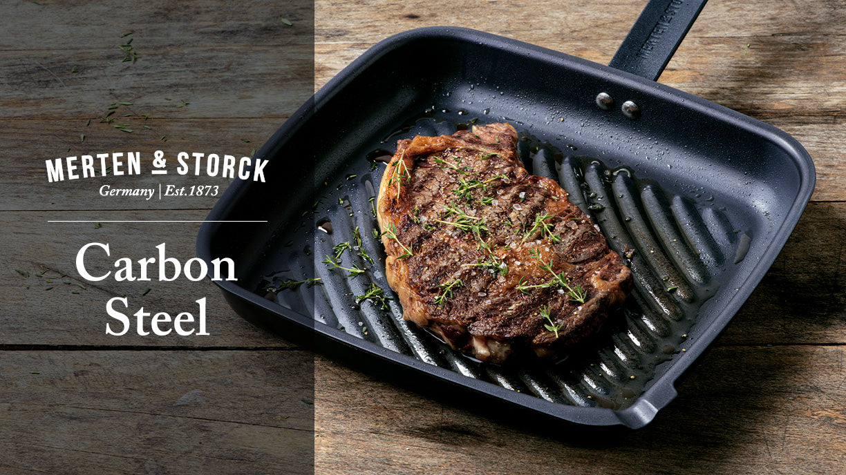 Merten & Storck Pre-Seasoned Carbon Steel Square Grill Pan, Lightweight and  Durable, Sear Grill Broil Fry, Induction, Steel Handle