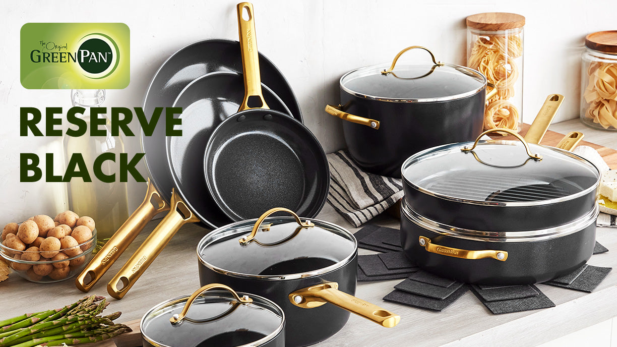 Reserve Ceramic Nonstick 13-Piece Cookware Set, Black with Gold-Tone