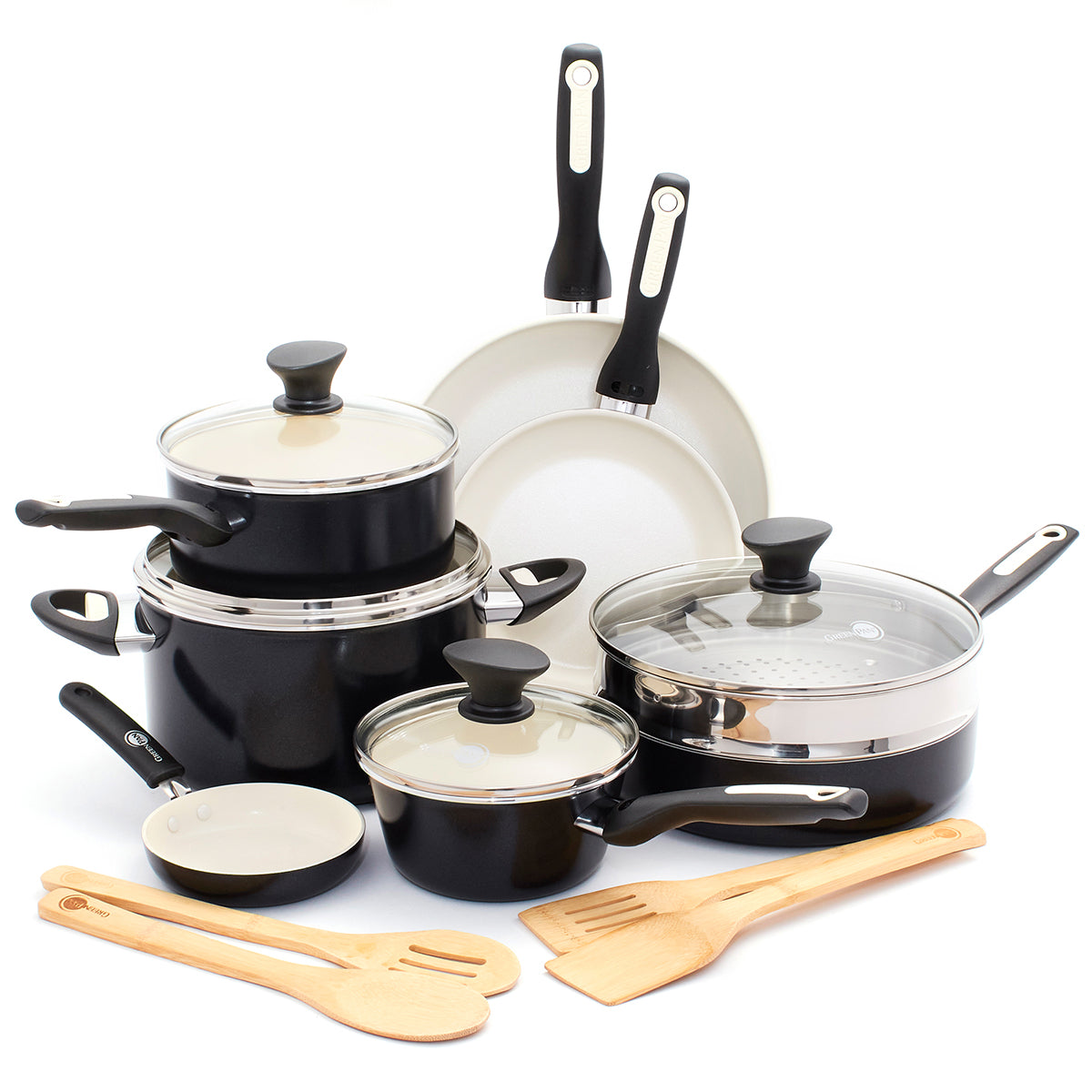 Rio Ceramic Nonstick 16-Piece Cookware Set | Black