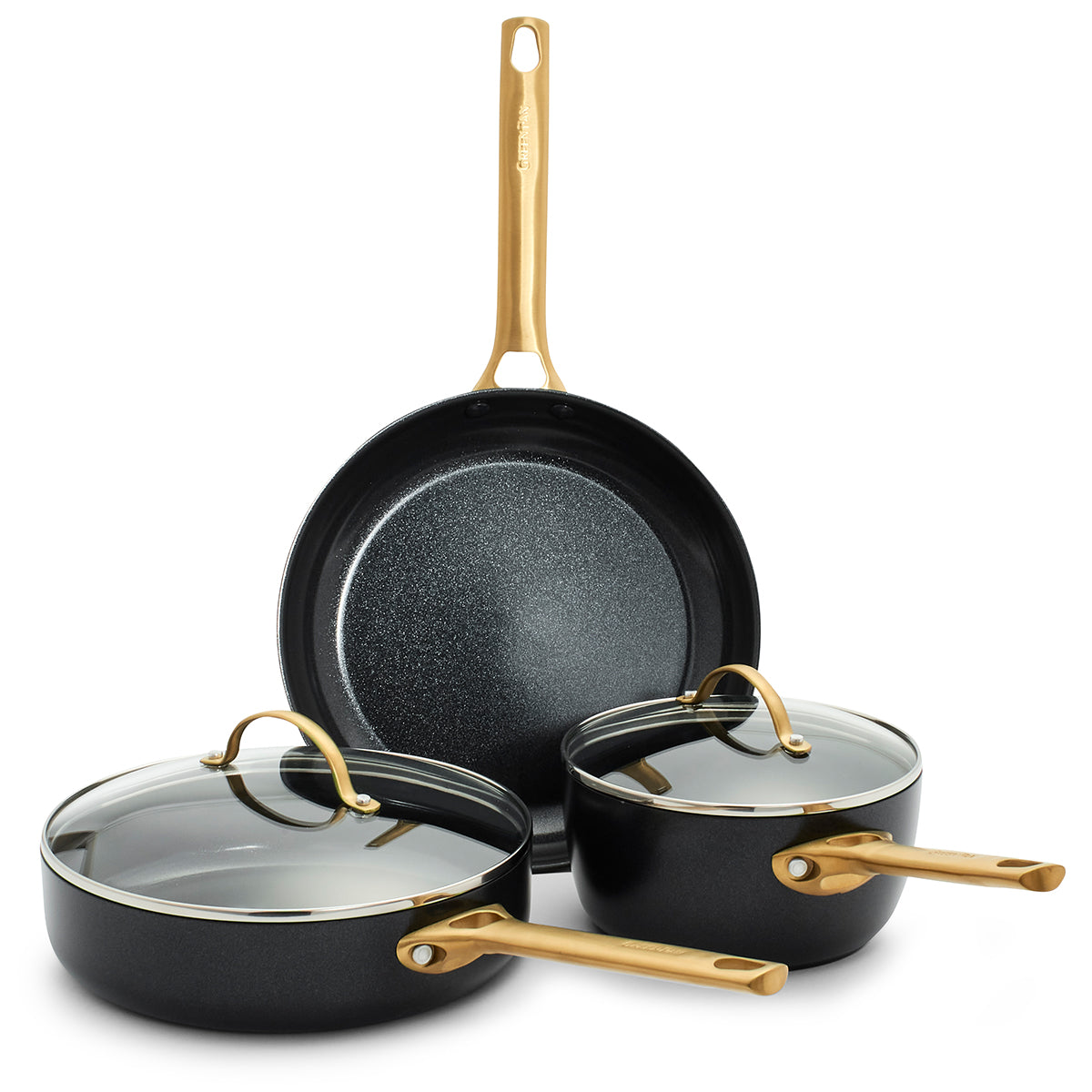 Reserve Ceramic Nonstick 5-Piece Cookware Set | Black with Gold-Tone Handles