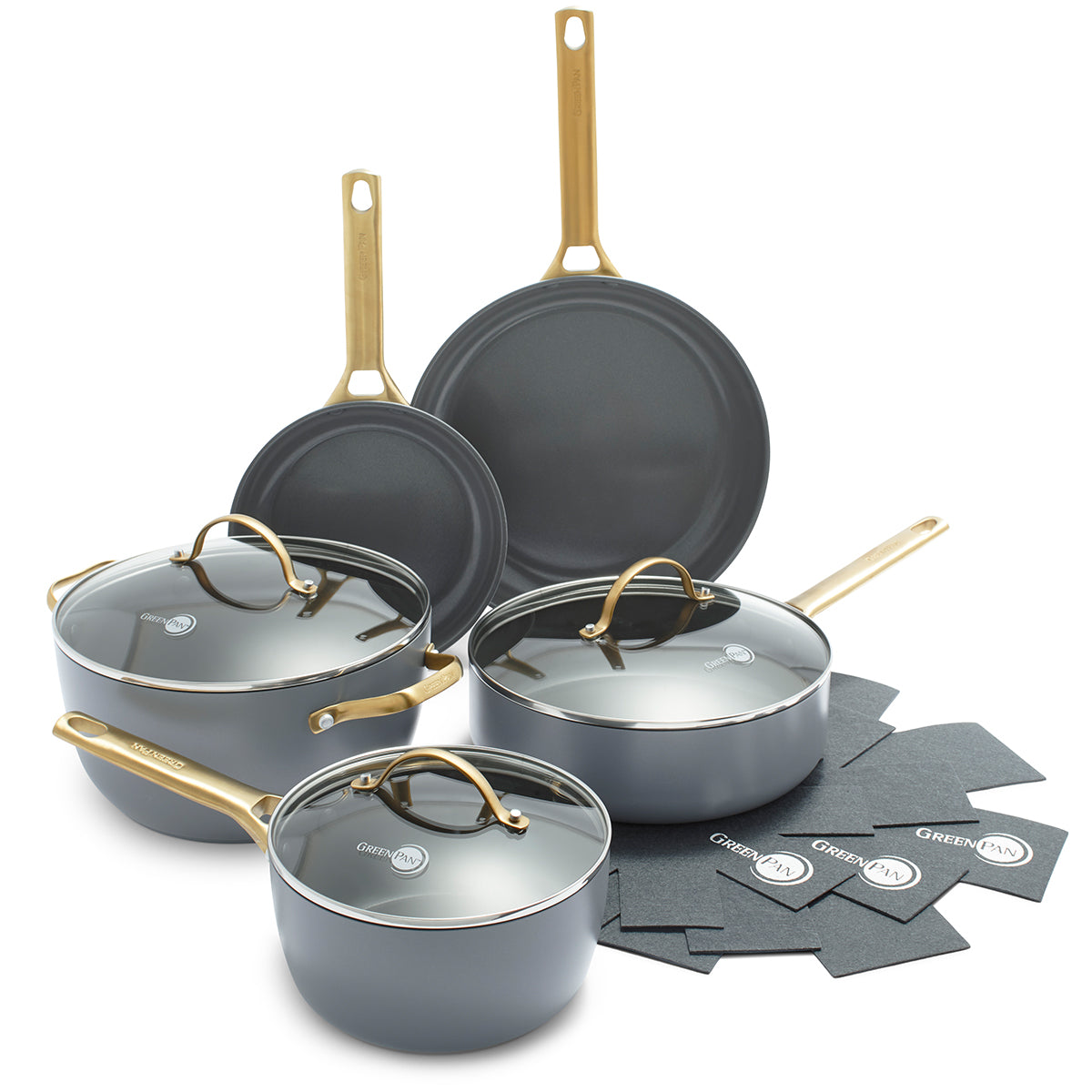 Reserve Ceramic Nonstick 11-Piece Cookware Set | Charcoal with Gold-Tone Handles