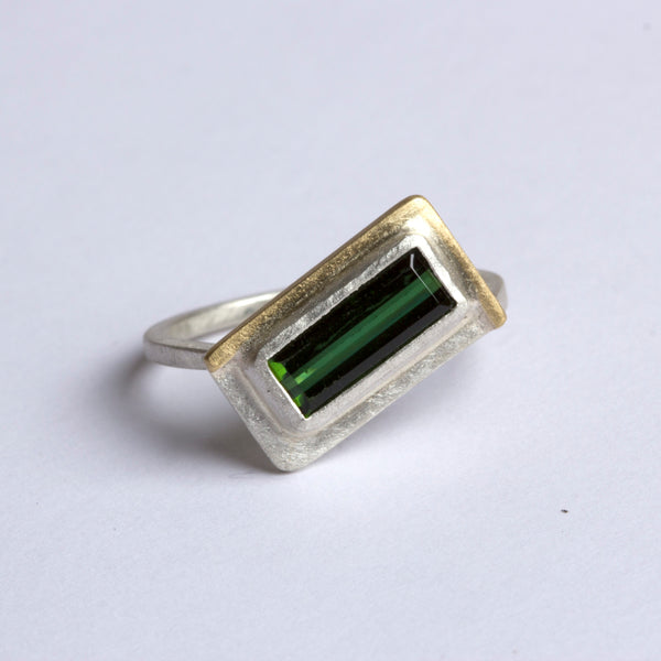 Angled Green Tourmaline Ledge Ring