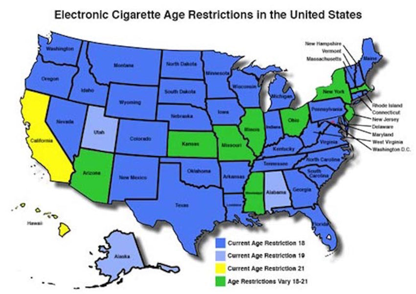 Vaping Age Restriction Map From 2016