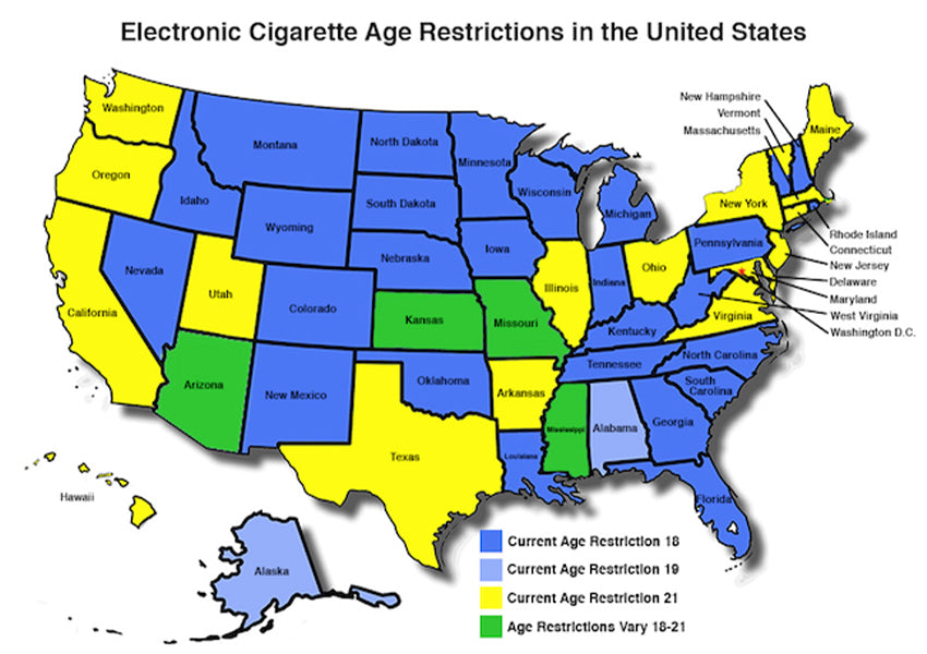 Vaping Age Restriction Map From 2019