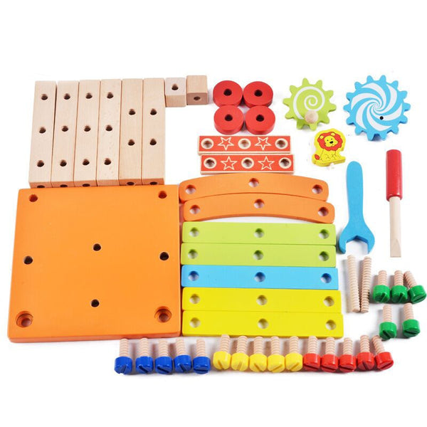 Wooden Assembling Chair Montessori Toys Baby Educational Wooden Toy Preschool Multifunctional Variety Nut Combination Chair Tool 2