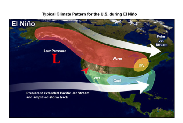 El Nino Weather Map with Mammoth Mountain