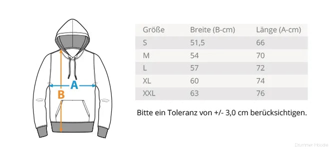 Größentabelle Drummer Hoodie