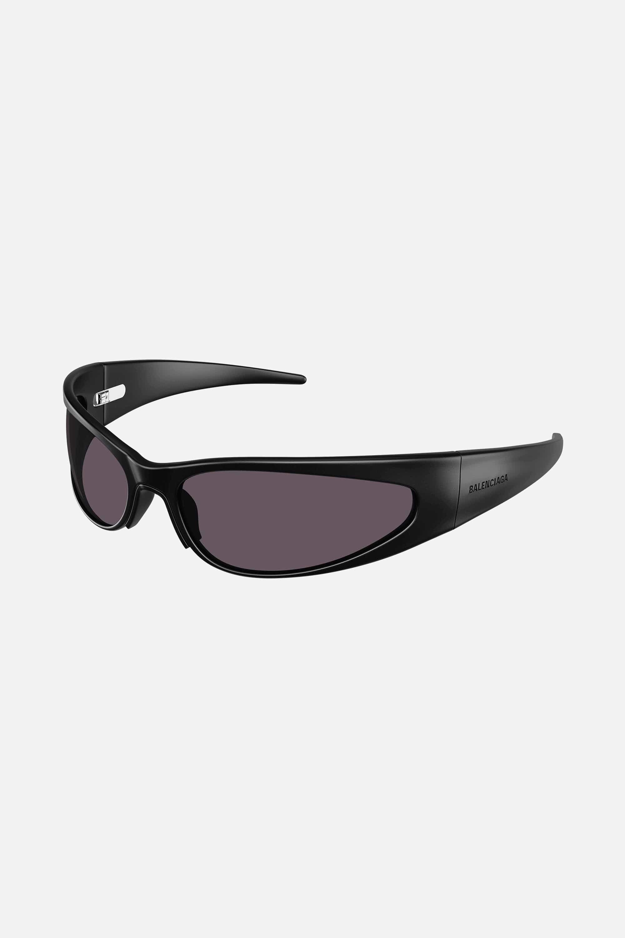 Balenciaga Charcoal Wrap-around Sunglasses in Gray