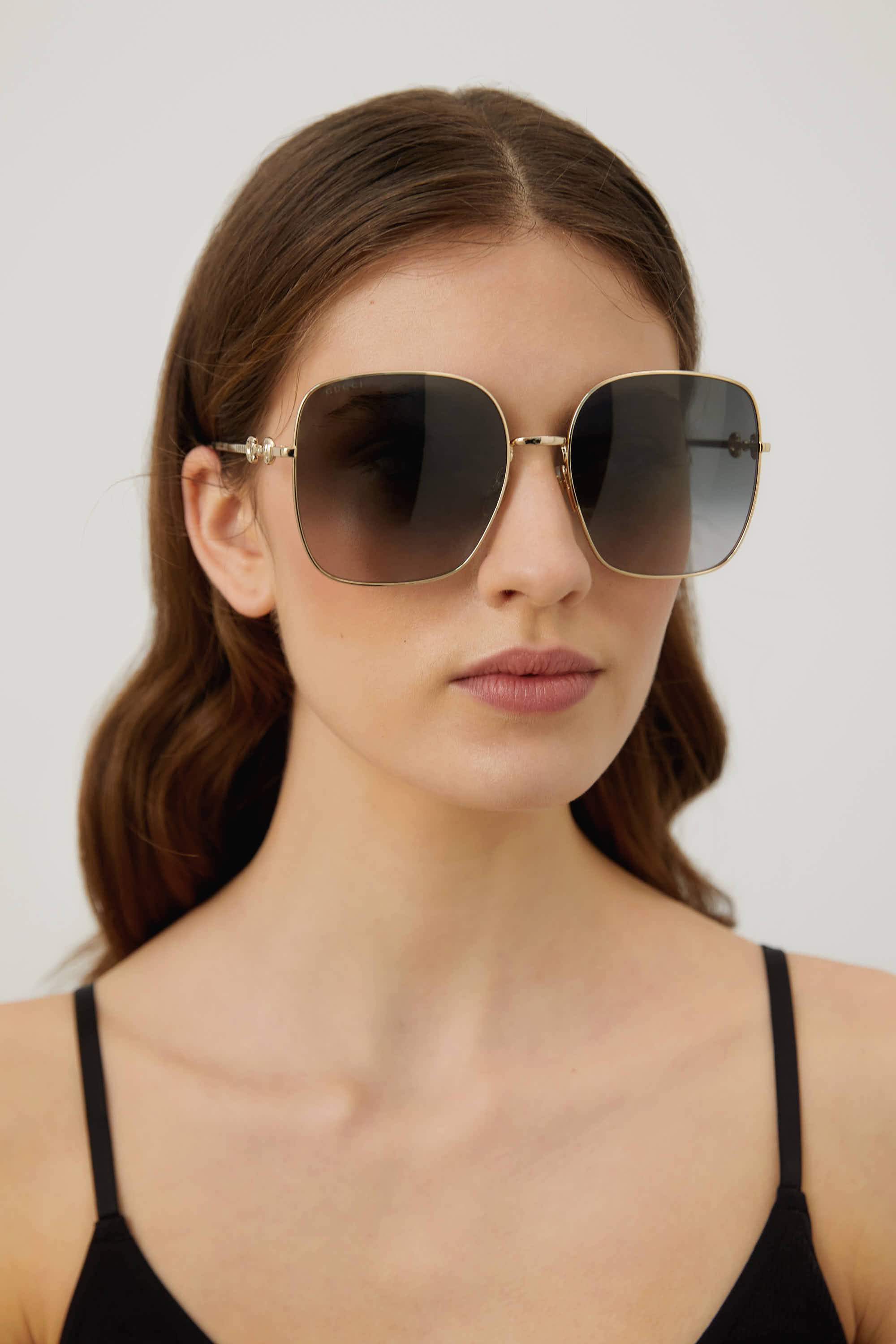 Gucci squared metal gold grey classic sunglasses with horsebit detail