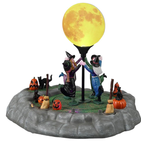 Dancing in The Moonlight takes on new meaning with this quartet of witches. Are they simply dancing or is it a spell they are casting? The moon is big and bright, its a supernatural delight. With broomsticks, jack o'lanterns and black cats at the ready these witch spin around and around under that full moon getting ready for Halloween night.