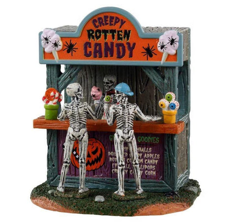 Ever wonder what Spooky Town residents get in their trick-or-treat bags? Now you can find out at the Creepy Rotten Candy stand. Freshly made treats of all kinds are available for Spooky Towners with a sweet tooth. Eyeball lollipops, poisoned candy apples, and more can be purchased bringing delight and decaying teeth to anyone who eats them. Perfect as a Halloween treat or for a ghoulish get-together this candy is all the rage for young, old, and undead alike.