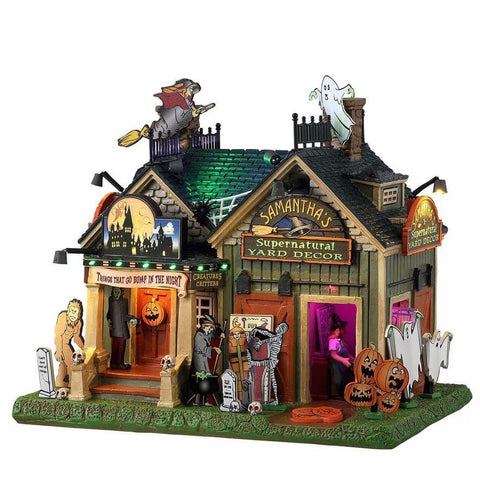 Samantha's Supernatural is a lighted building that's sure to be a great addition to any Halloween Village. Add this classic piece and all of it's Spooktacularly delightful yard decorations to your collection today! 