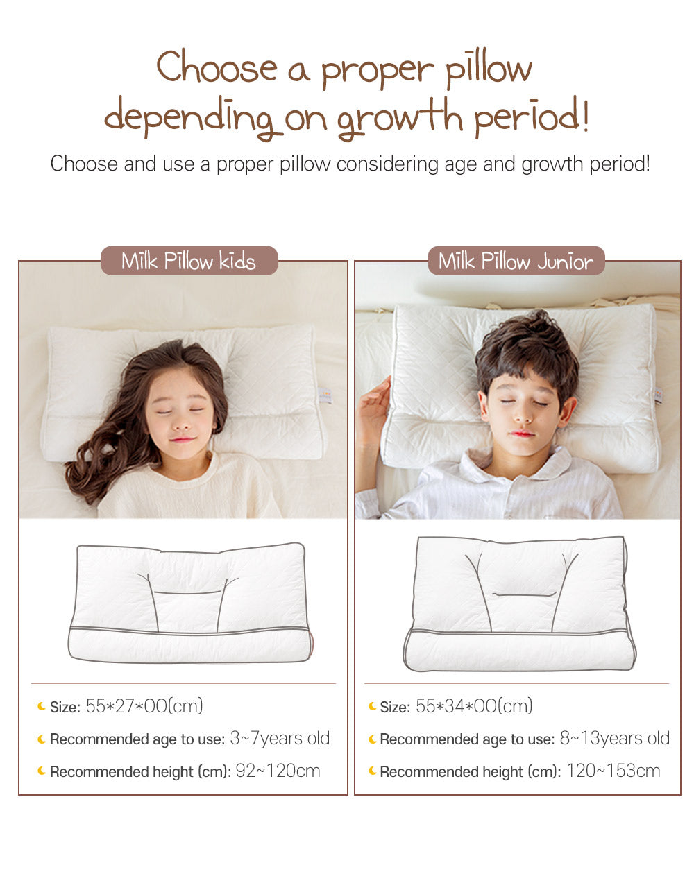 Choose and use a proper pillow considering age and growth period.