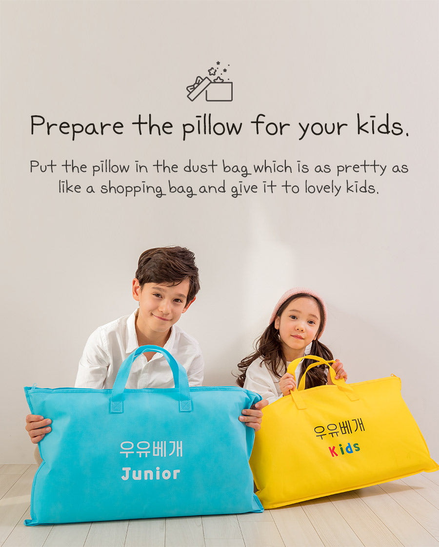 Put the pillow in the dust bag which is as pretty as like a shopping bag and give it to lovely kids.