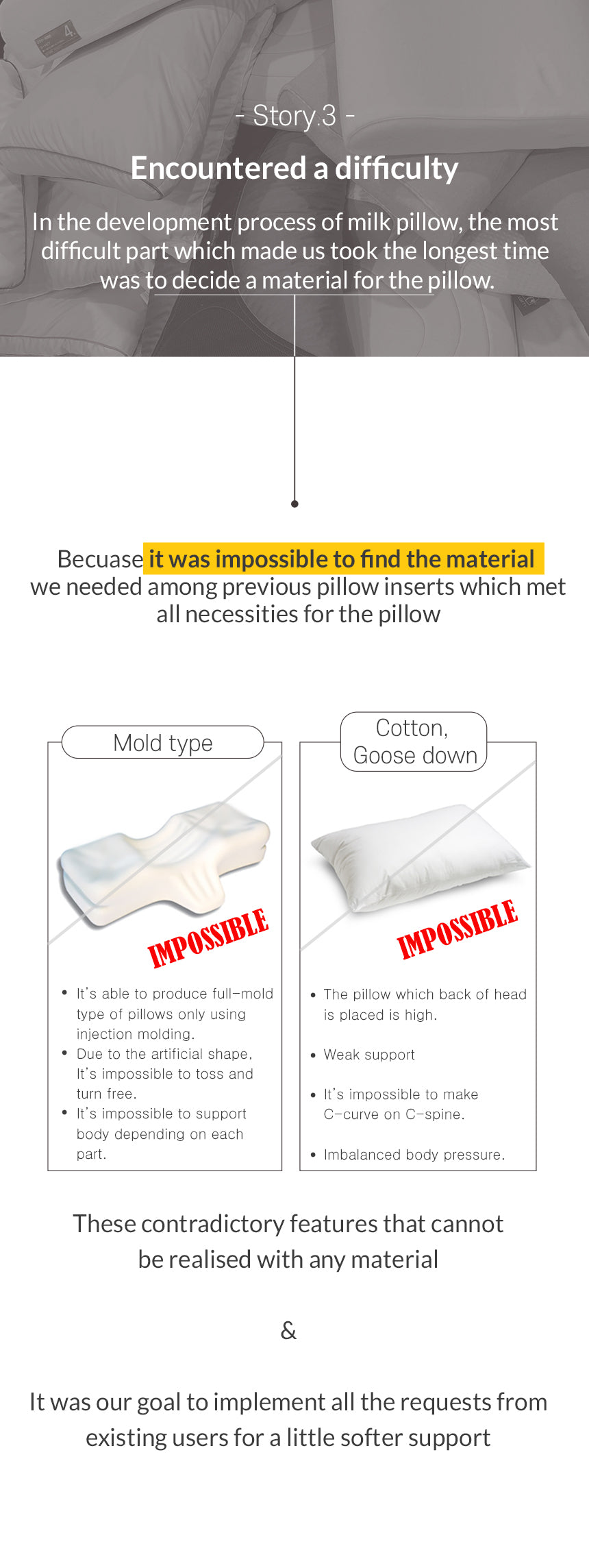 Comparison Mold type pillow and Cotton, Goose down Pillow with Milk Pillow premium latex fellets