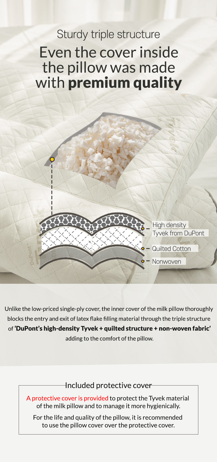 Sturdy triple structure - even the cover inside the pillow was made with premium quality.