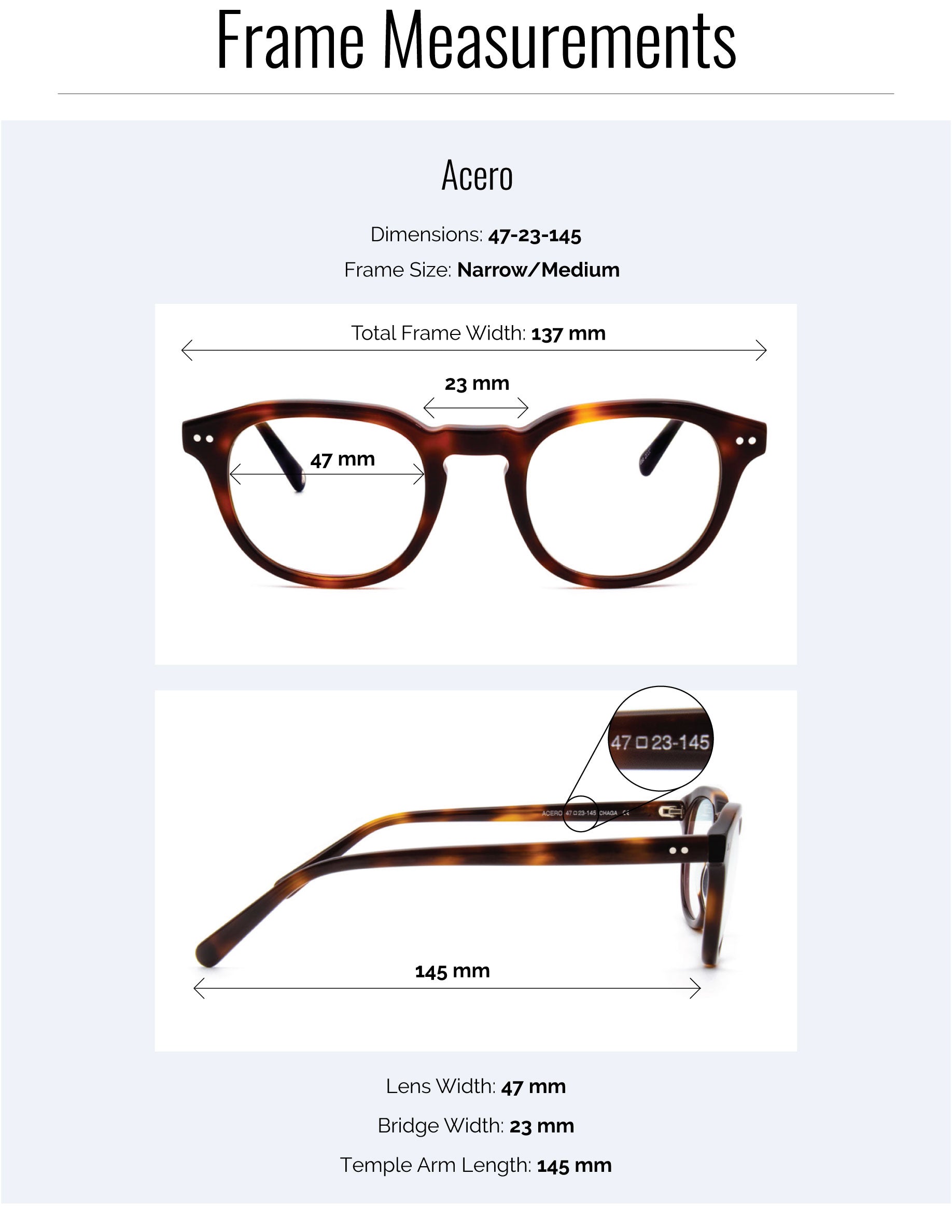 Frame Measurements Acero