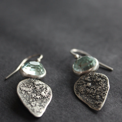 Silver drop earrings with pale blue stones 