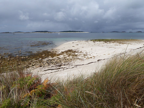 white sand and sea on the Isles of Scilly