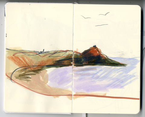 painted sketch of Rame head in south east Cornwall by artist Emma Carlisle