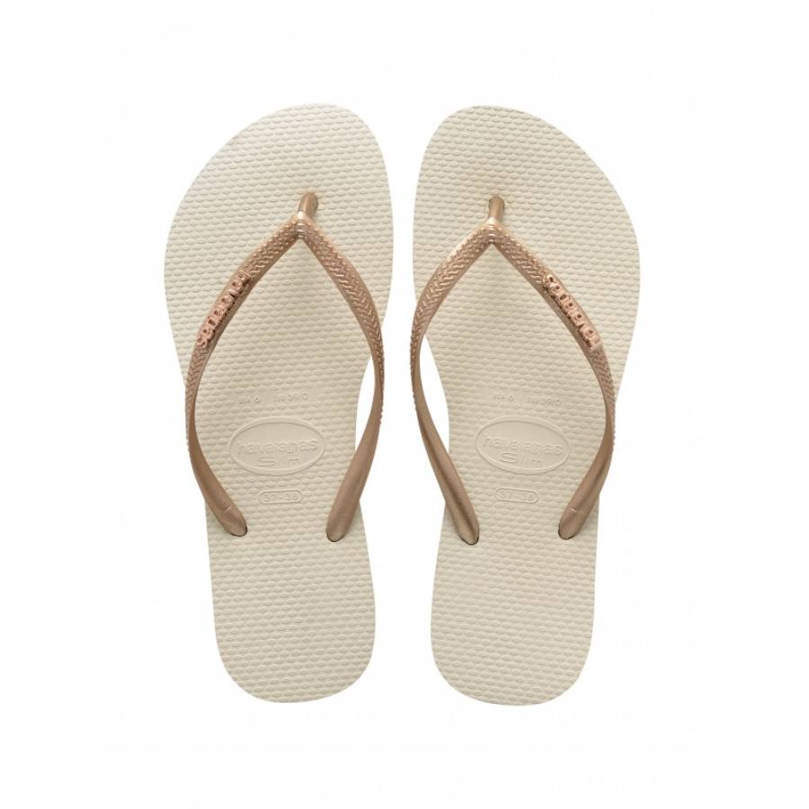 Havaianas Slim Logo Metallic fip-flop papucs, bézs/arany - MYBRANDS.HU