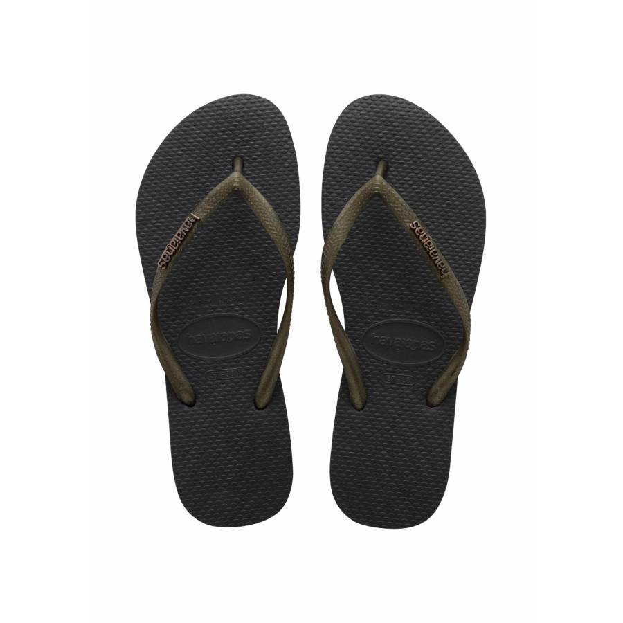 Havaianas Slim Logo Metallic flip-flop papucs, fekete - MYBRANDS.HU