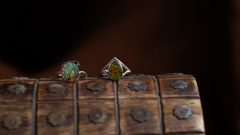 Two Sterling Silver Ammolite Rings.