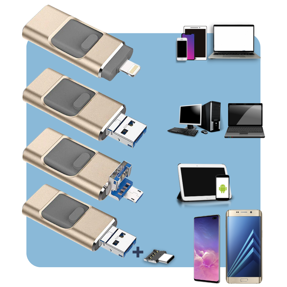 4 in 1 USB flash drive - Compatible with Windows, Mac, Android, iPhones and more - 